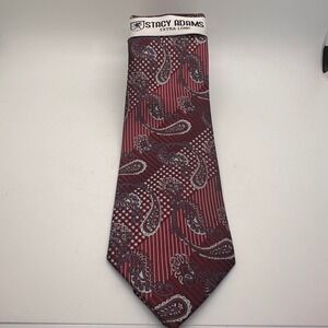 Stacy Adams Extra Long Red Paisley Stripe Silk Blend Necktie Office Sophisticate